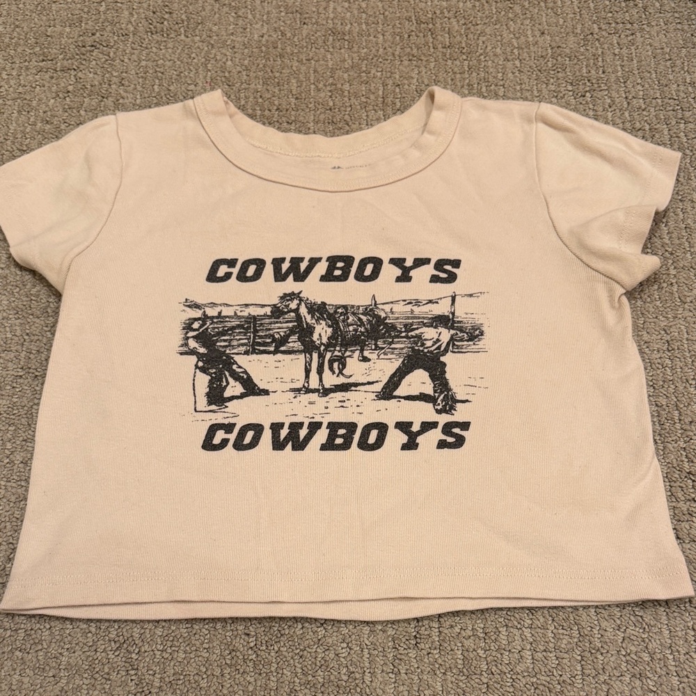 Brandy Melville Cream Cowboys Graphic Crop Top
